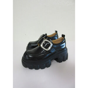 BEAU TODAY Black Platform 6 (230mm) Patent Leather Lugged Sole Grunge Shoes